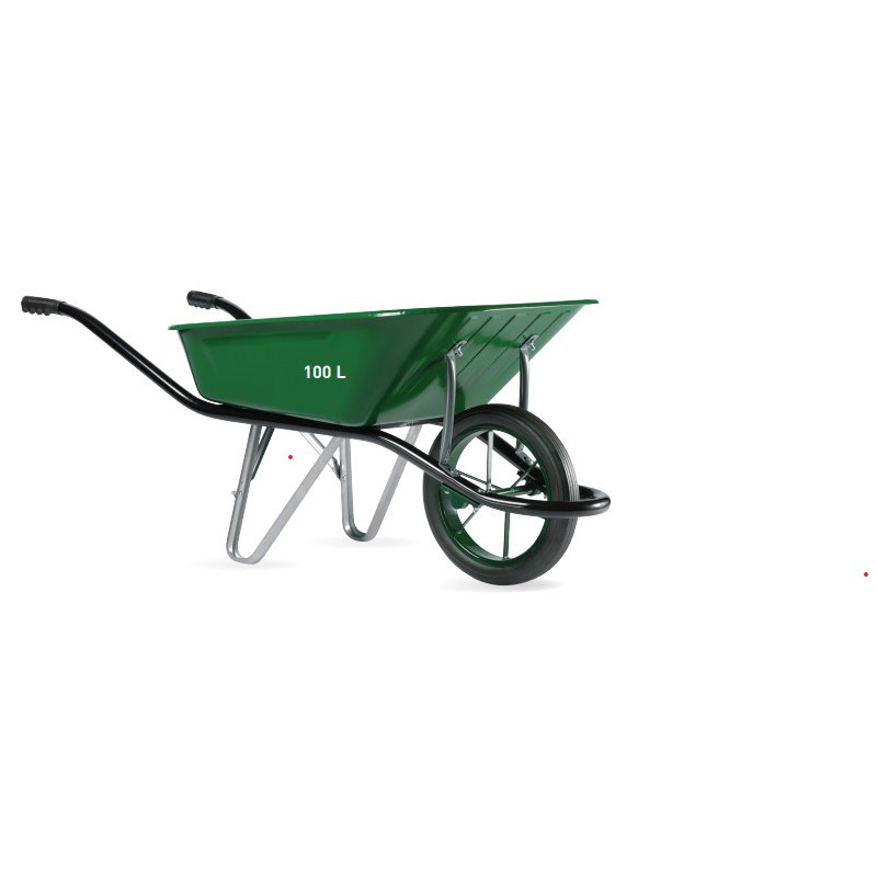 BROUETTE VERTE 100L ROUE PLEINE PEINTE