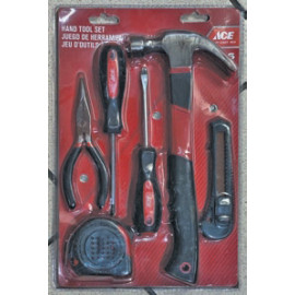 SET OUTILS A MAIN 6 PCS  MARTEAU/METRE/
