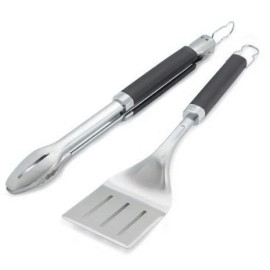 BBQ/KIT SPATULE PINCE SS 2PC NOIR ARGENT