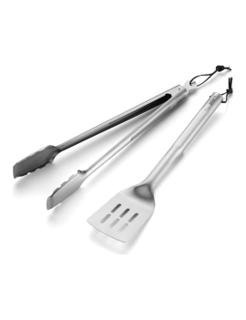 Ensemble d'ustensiles composé d'une spatule et d'une pince pour barbecue WEBER.