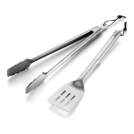 Ensemble d'ustensiles composé d'une spatule et d'une pince pour barbecue WEBER.